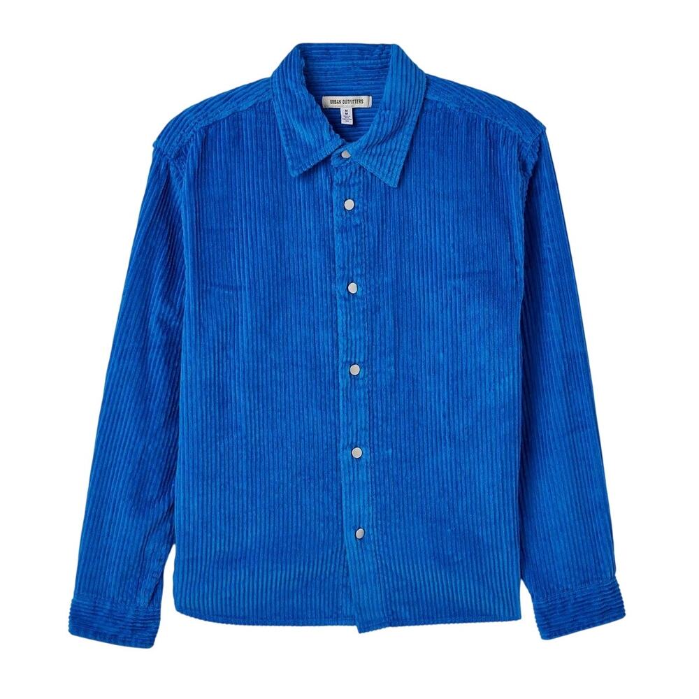 Urban Outfitters UO Kenny Cord Overshirt Cobalt Blue Corduroy Snap Shacket Small